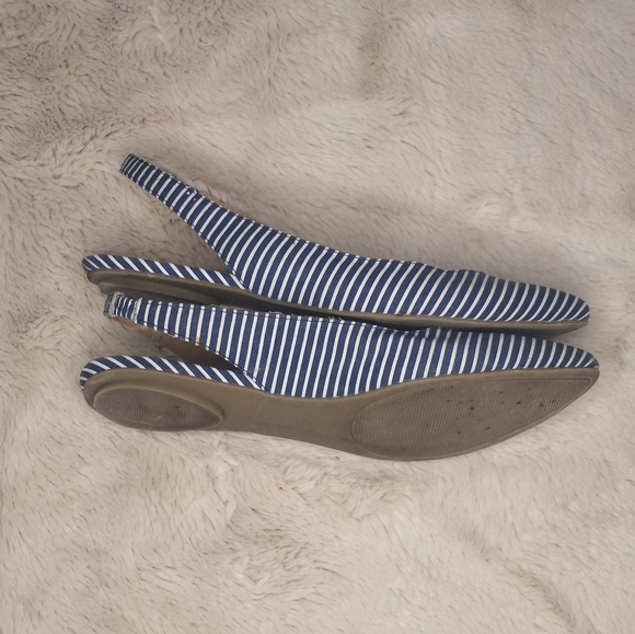 Lands End Nautical Preppy Striped White and Blue Coastal Comfy Slingback Flats - Picture 3 of 6